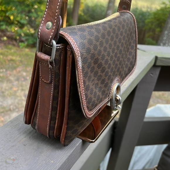 CELINE Macadam Vintage Coated Canvas Shoulder Crossbody Bag Brown PVC - Picture 6 of 17